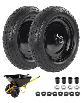 HQPASFY 14.5-inch flat-free tire side view with rugged tread for outdoor use