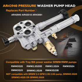 HQPASFY AR42940 pump head side view shows compact, corrosion-resistant design.