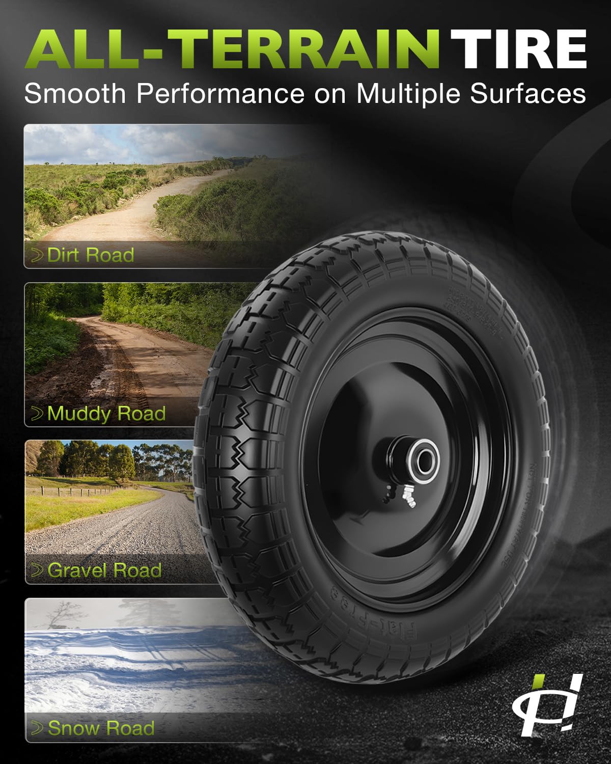 HQPASFY flat-free tire on gravel demonstrating steady traction