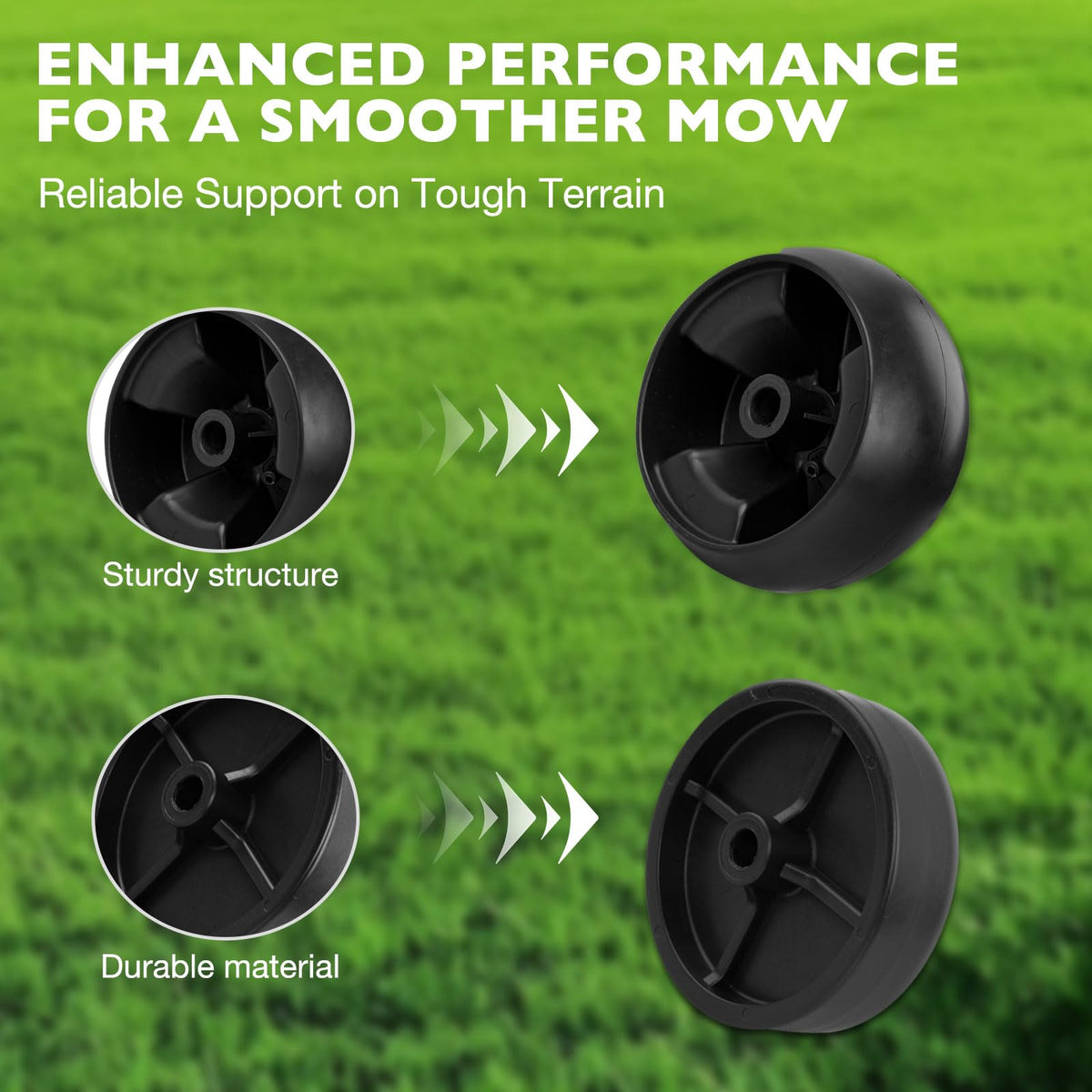 HQPASFY rugged deck wheel construction supports tough mowing tasks.