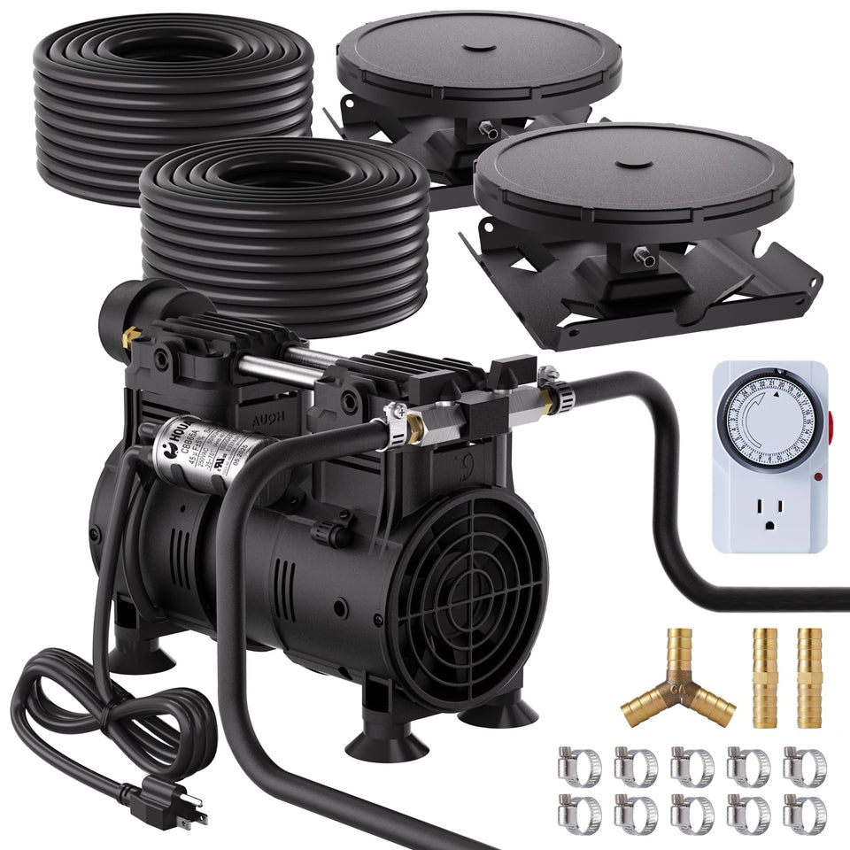 HQUA PAS20 pond aeration compressor powering oxygenation in a large pond.