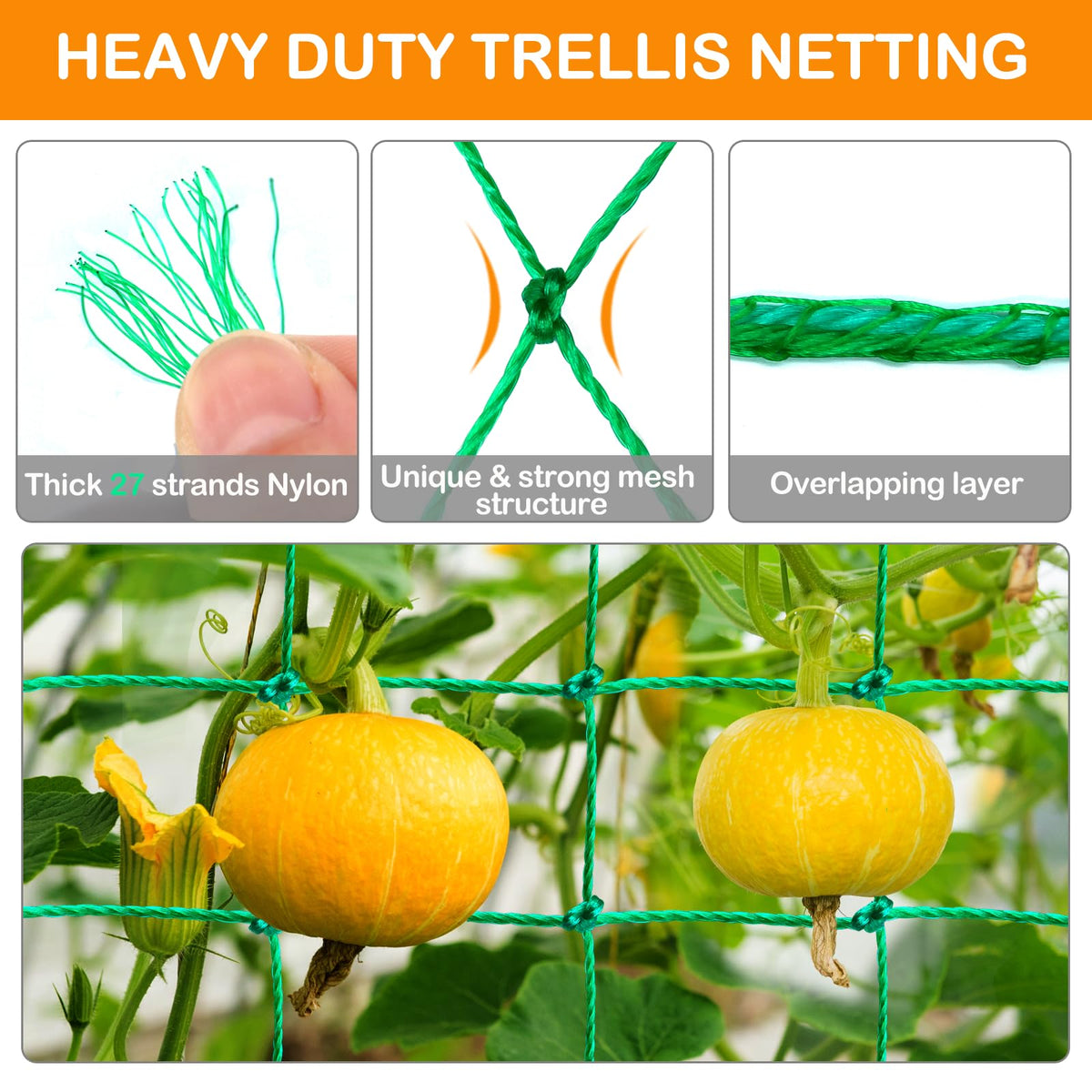 H.Romo trellis netting close-up showing 4x4 inch mesh for airflow