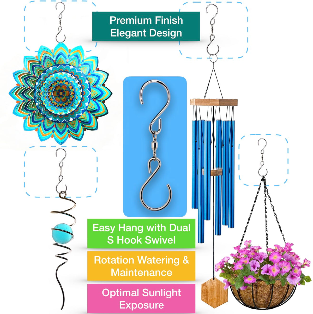 HS's Creation 360-degree swivel S-hook enables full rotation of hanging displays.
