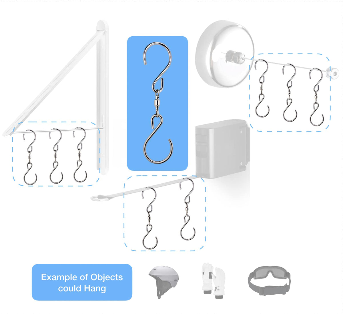 HS's Creation heavy-duty S-hook holds up to 20 pounds for pots and chimes.