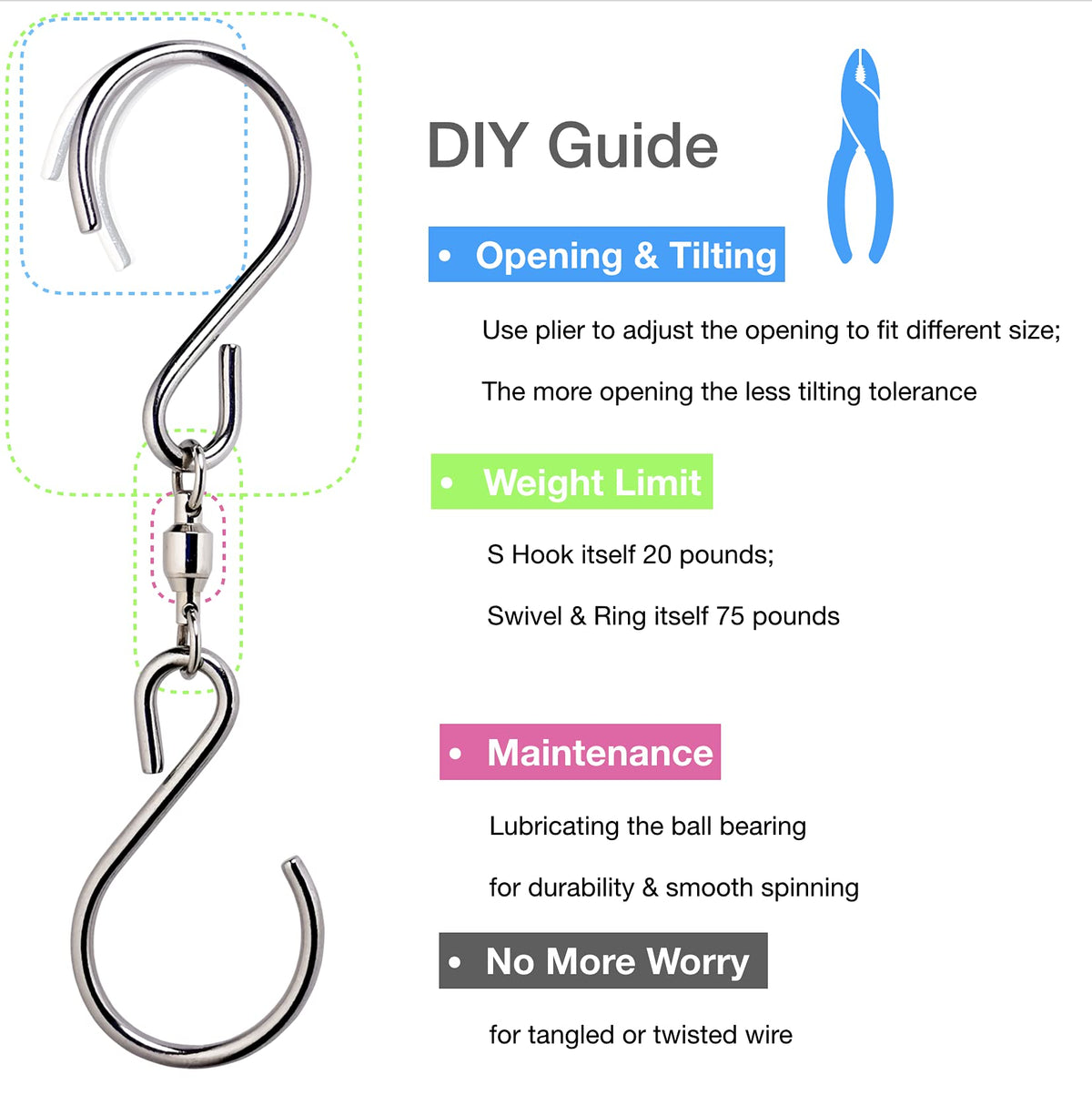 HS's Creation wind chime hanger S-hook for stable outdoor setup.