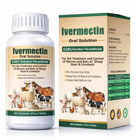 HSL Ivermectin bottle label showing safe worming for sheep, goats and poultry