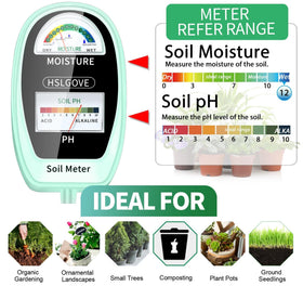 HSLGOVE probe in soil signals moisture status and pH, aiding watering plans.