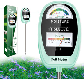 HSLGOVE soil test kit with dual-dial display reveals moisture and pH at a glance.