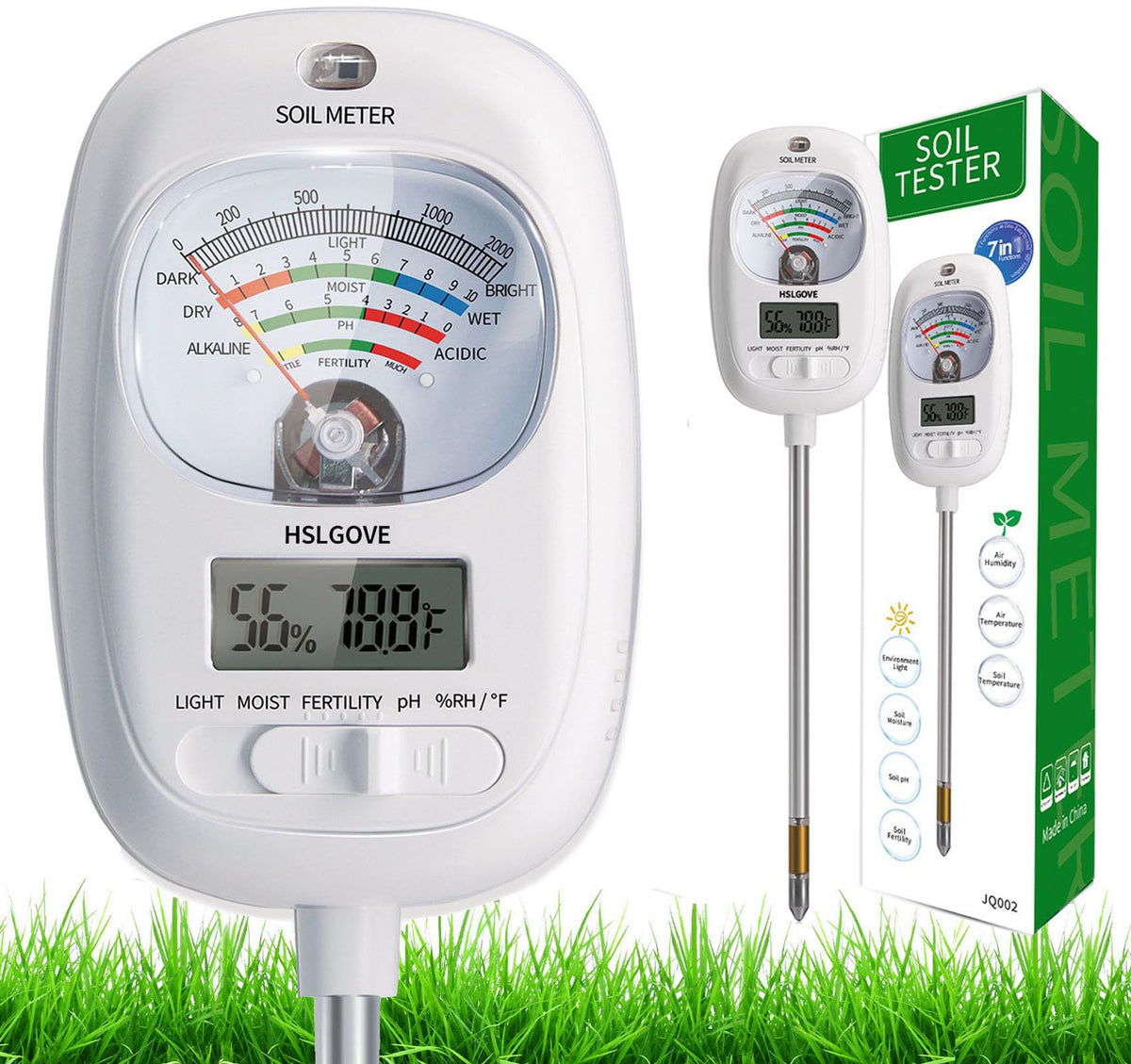 HSLGOVE soil test kit with a dual-dial display for quick garden insights.