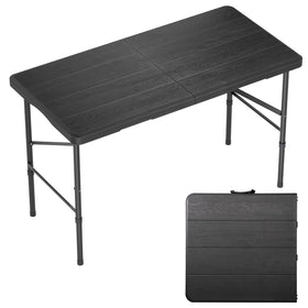 Hsundries 4 ft folding table with wood grain top, sturdy surface for gatherings.