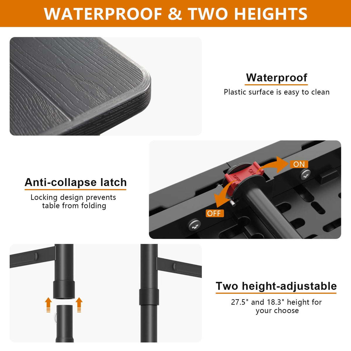 Hsundries folding table height-adjustable legs offer versatile setups.