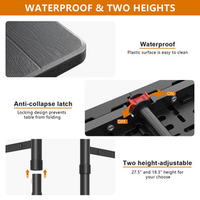 Hsundries folding table height-adjustable legs offer versatile setups.