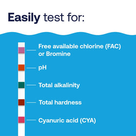 HTH 1279R test strips for chlorine, bromine, and pH balanced water.