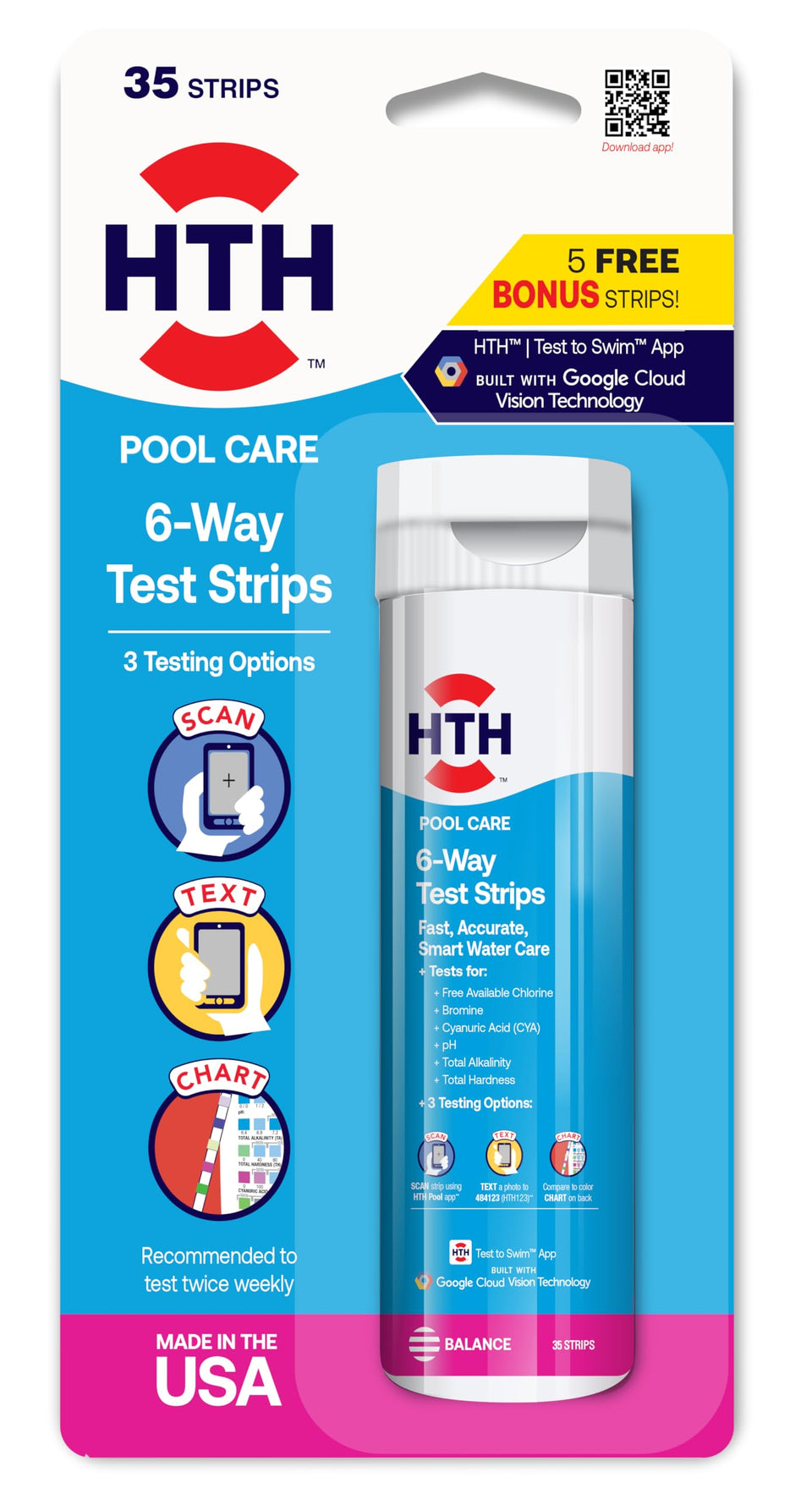 HTH 1279R pool care 6-way test strips kit ready for quick, accurate checks.