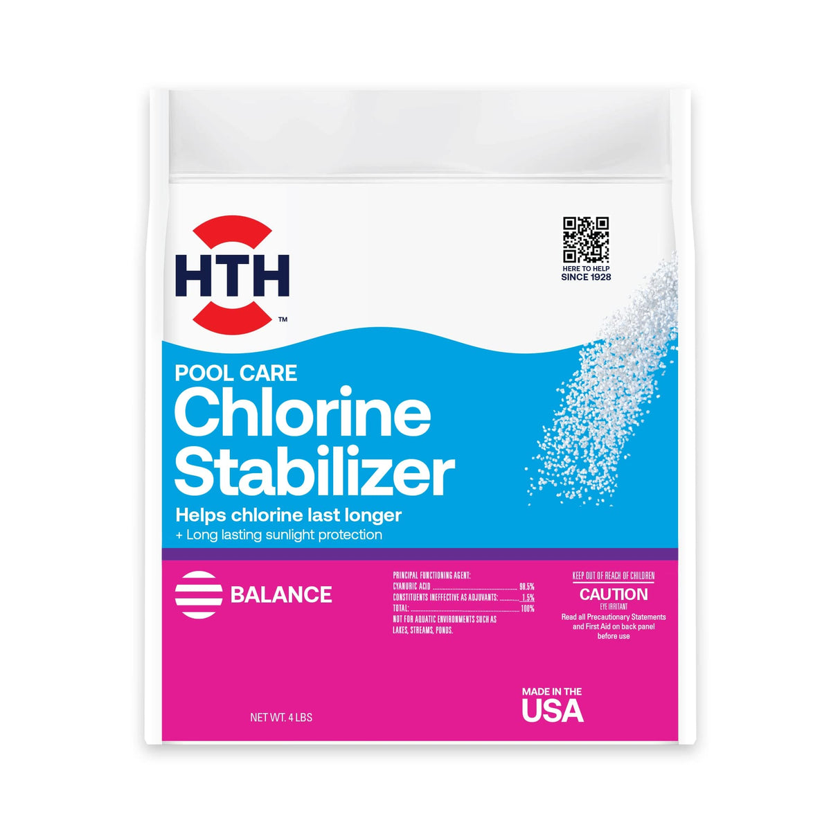 HTH 67061 stabilizer bottle shown for pool care and chlorine protection