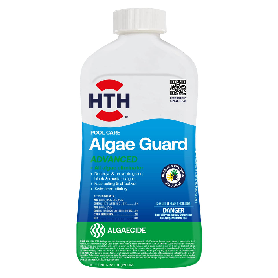 HTH Algae Guard Advanced bottle ready for fast pool algae control.