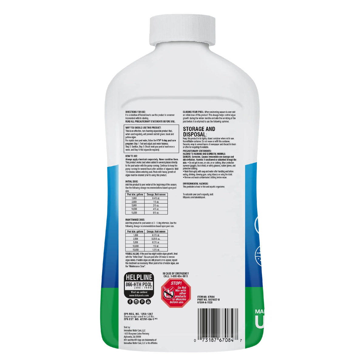 Pour action shows rapid algae suppression into pool water.