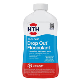 HTH Drop Out Flocculant improves pool water clarity after application.