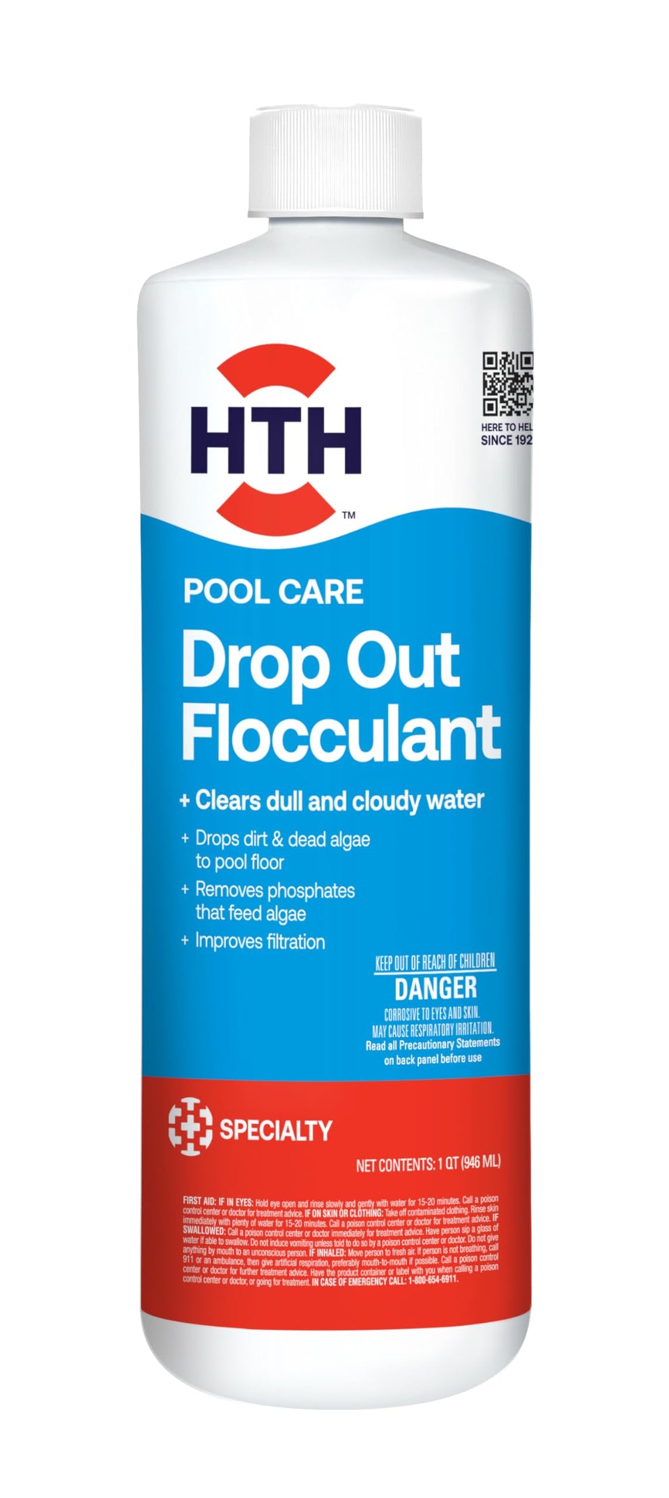 HTH Drop Out Flocculant promotes crystal-clear pool water for a refreshing swim