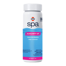 HTH Spa Alkalinity Up bottle closeup showing stable water balance