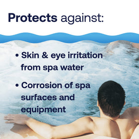 HTH Spa Alkalinity Up instruction label guiding correct dosage for balanced water