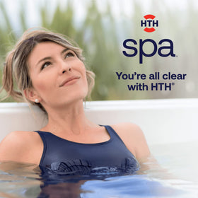 HTH Spa Alkalinity Up-treated water with clear, sparkling surface