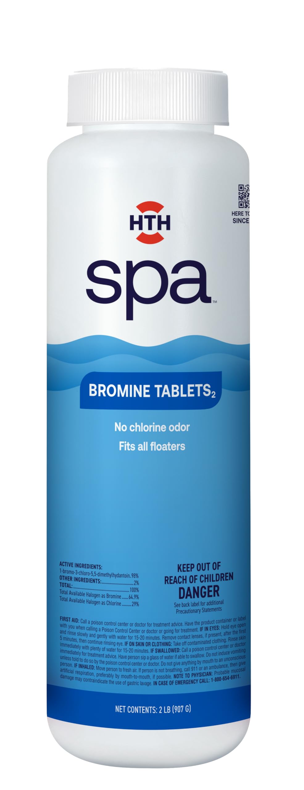 HTH Spa Bromine Tabs bottle ready for easy spa sanitation.