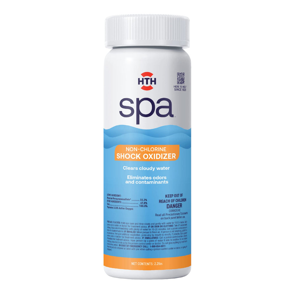 HTH Spa non-chlorine shock oxidizer bottle for clear water.