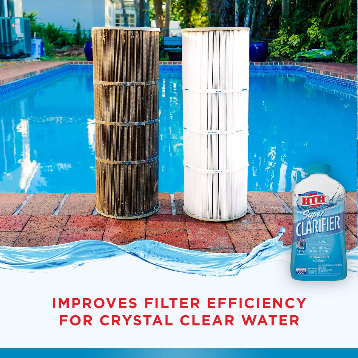 HTH Super Clarifier skimmer application shows direct pool treatment method