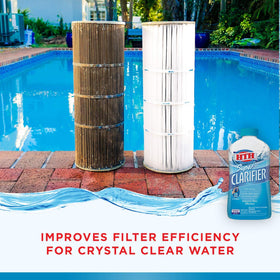 HTH Super Clarifier skimmer application shows direct pool treatment method