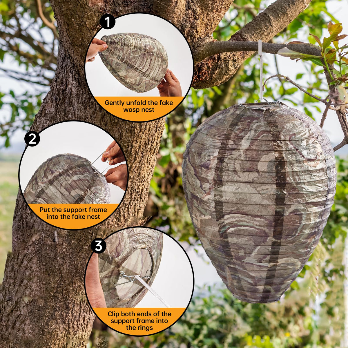 The htiepf six-pack wasp nest hanging setup enables quick balcony decoration.