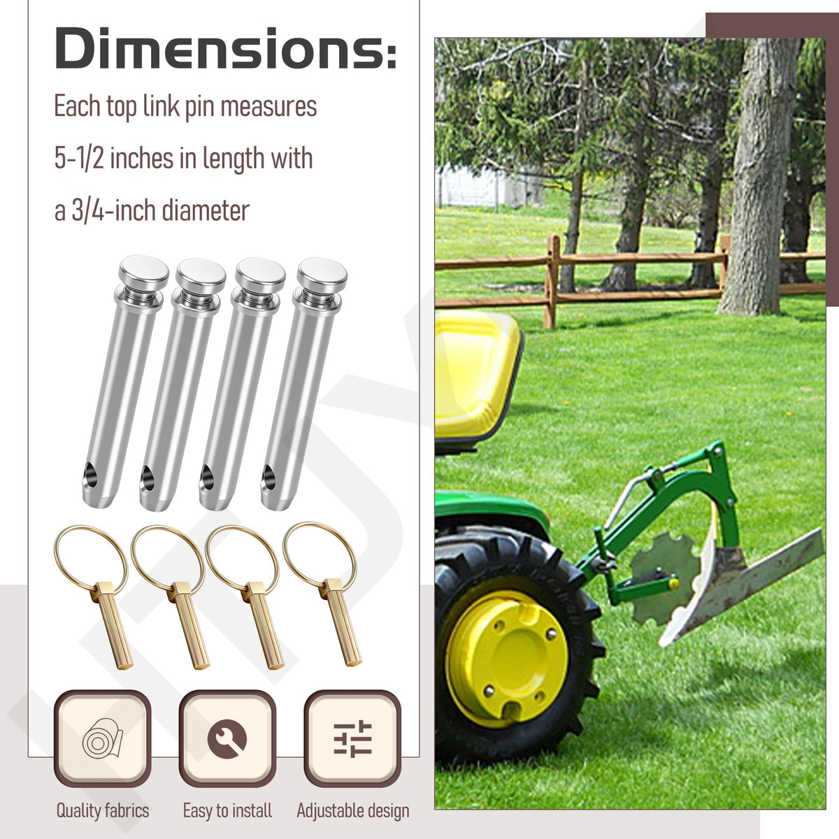 Durable HTJYMY top link pin set for Cat 1 tractor hitch.