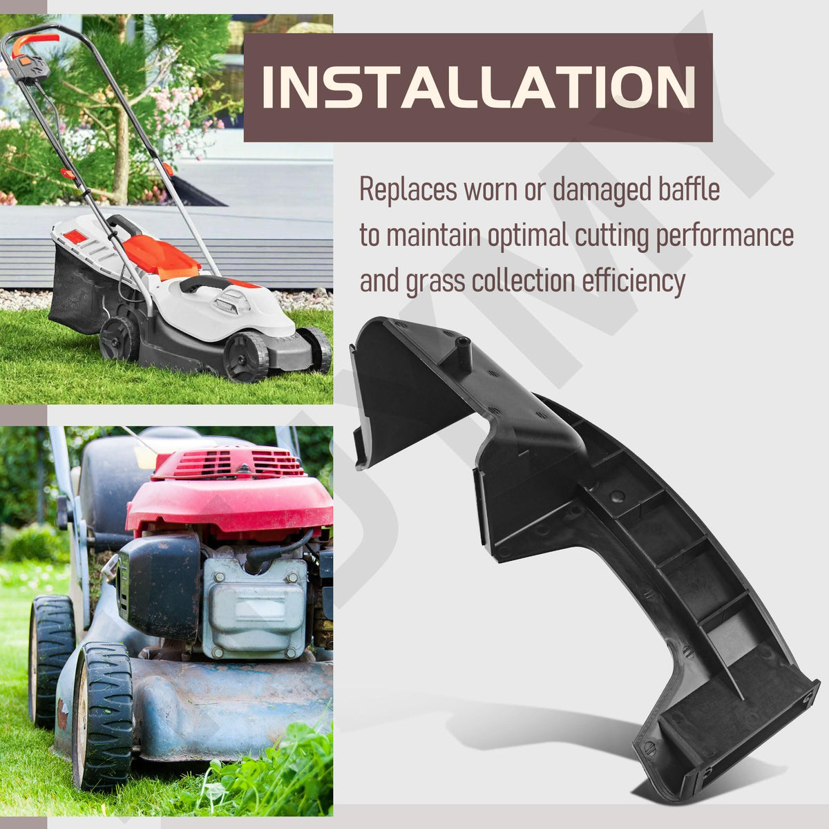HTJYMY grass-discharge-improvement image suggests neater clippings and efficient bagging