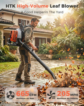 HTK blower delivers 665 CFM for fast leaf clearing