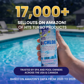 HTS Turbo USA-made label on chlorine granules bottle