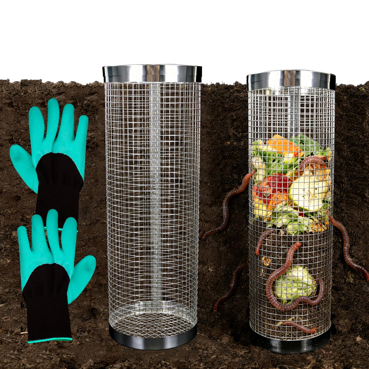 HTtoy underground worm compost bin 2-pack buried in soil improves garden soil