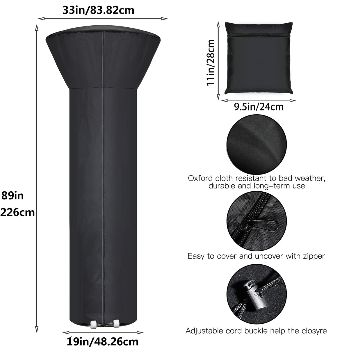 Hualedi waterproof and dustproof cover shields the heater from rain and dust.