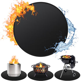 Huchiz 24-inch fire pit mat in bonfire side view protects deck from embers.
