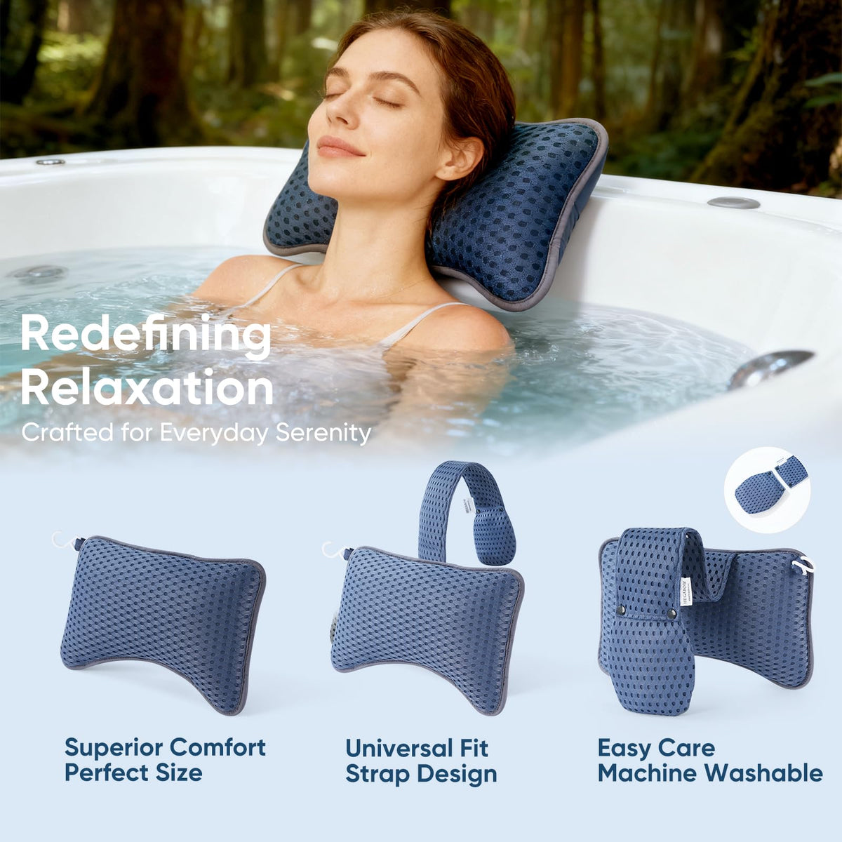 Hugabow 2-pack large pillow with universal fit for various tub shapes.