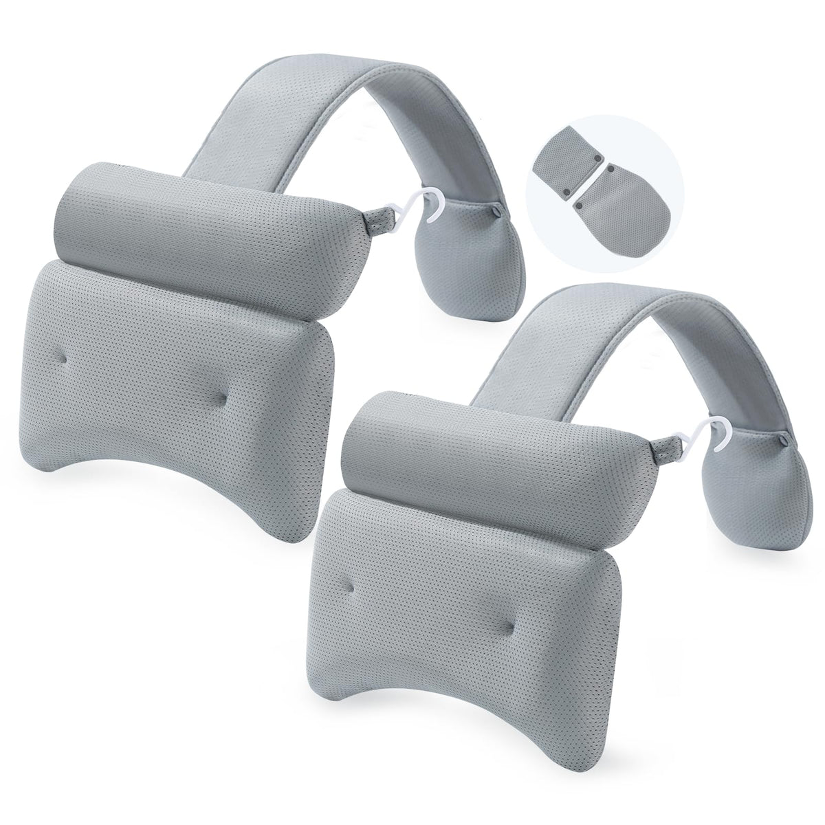 Hugabow dual-section pillow head support for spa comfort