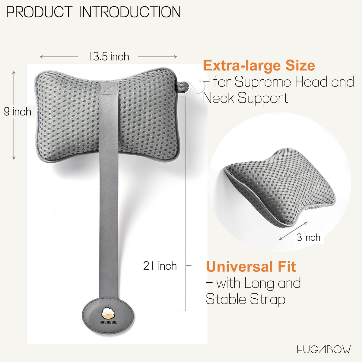 Hugabow neck support detailed closeup shows plush cushioning and water-resistant fabric.