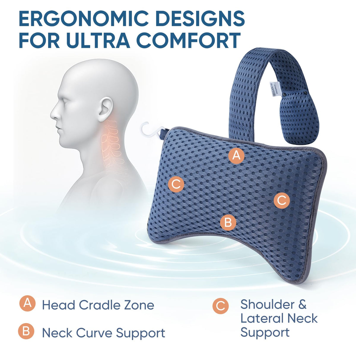 Hugabow pillow uses soft water-resistant materials for plush, durable support.