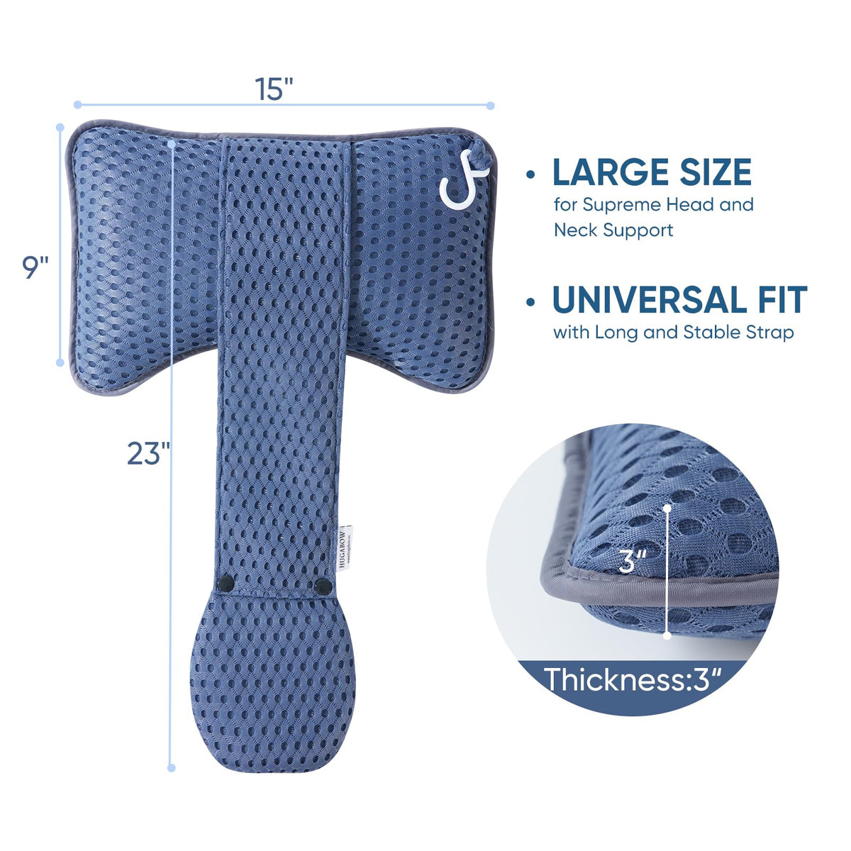 Hugabow stability system keeps pillow in place for relaxed spa sessions.