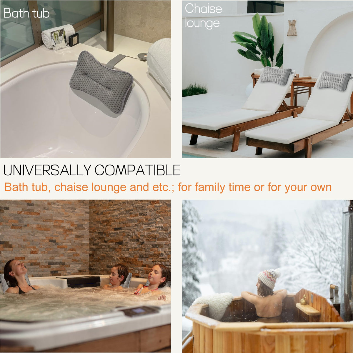 Hugabow universal-fit strap-length adjustable pillow fits most tubs.