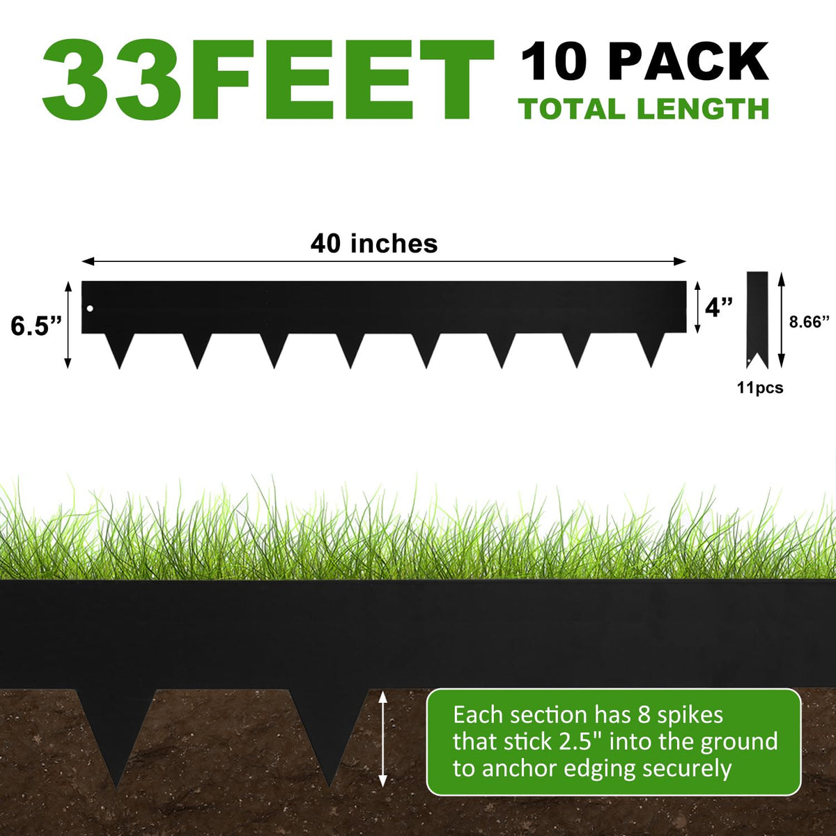 Hugeleaf edging stakes 11pcs 8.66-inch height securely anchors edging for stable layouts.