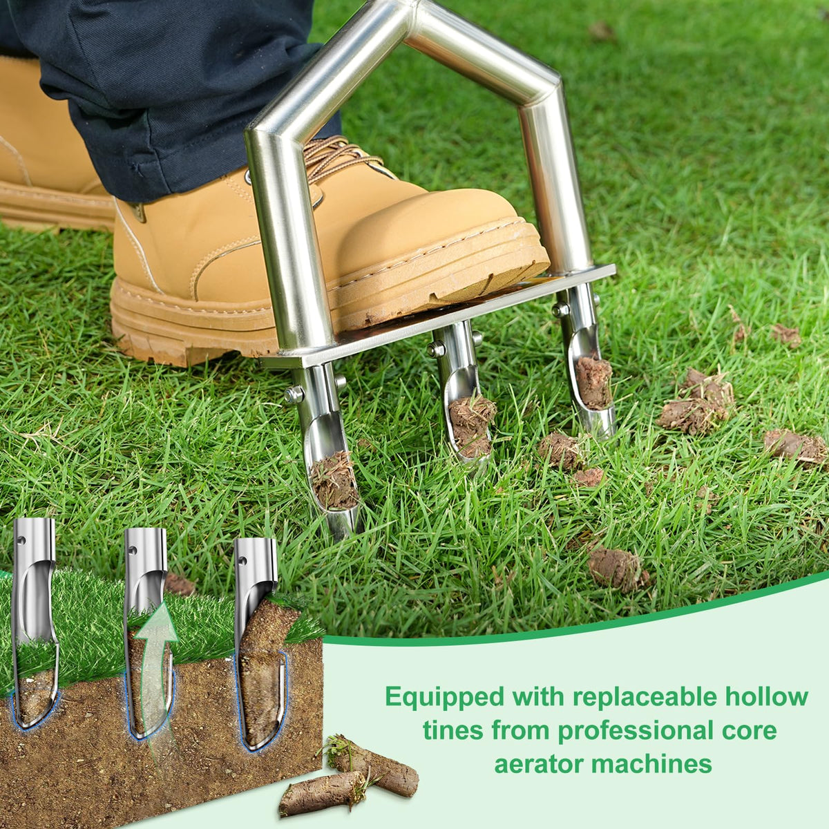 hugeneroy comfort-grip handle aids fatigue-free sessions while aerating a lush lawn