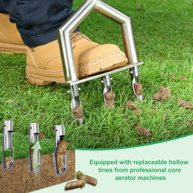 hugeneroy comfort-grip handle aids fatigue-free sessions while aerating a lush lawn