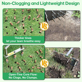 hugeneroy hollow-tine aerator details highlight replaceable tines for long-term yard care