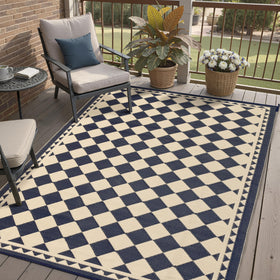 HUGGEAR outdoor rug with a checkered patio look, durable and weather-ready
