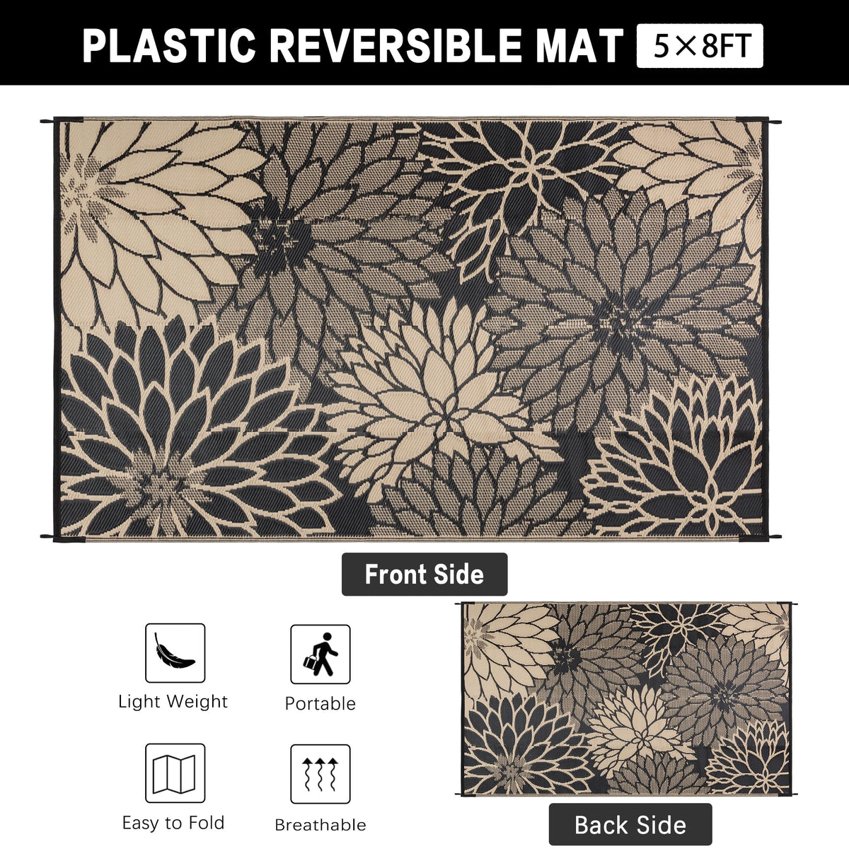 HUGEAR reversible floral rug adds curb appeal and style flexibility.